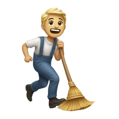 big person getting chased by a broom sticker