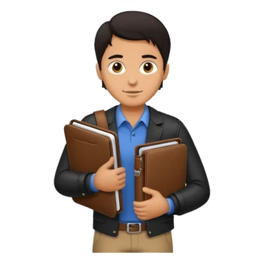 Man with dark hair carrying a portfolio heading to work. sticker