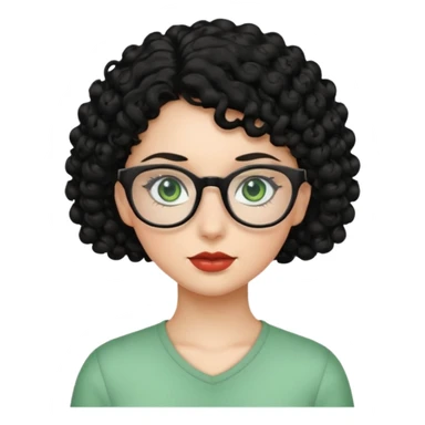 emoji de chica con ojos verdes, pelo chino y gafas sticker