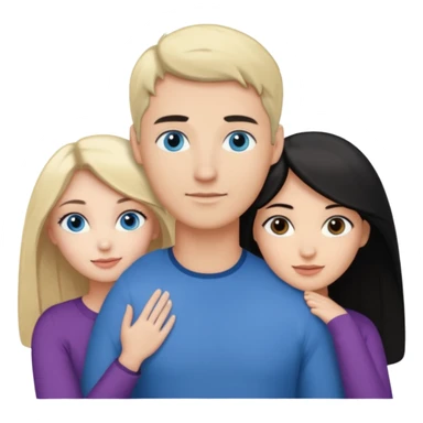 3 people. Throuple. Blank woman with blond hair and blue eye color on left. a blank man with black hair and grey eye color in the middle. And a blank woman with brown hair and grey eye color on the right. Holding each other  sticker