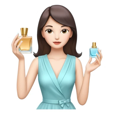 stylish woman spraying perfume, holding a perfume bottle, soft mist spray in the air, elegant pose, 3D cartoon, mobile game icon style, clean background, no text, no watermark

 sticker