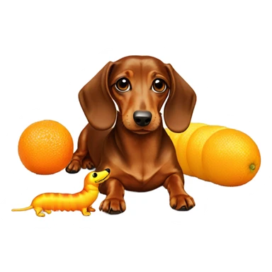Daschund with orange and yellow caterpillar sticker