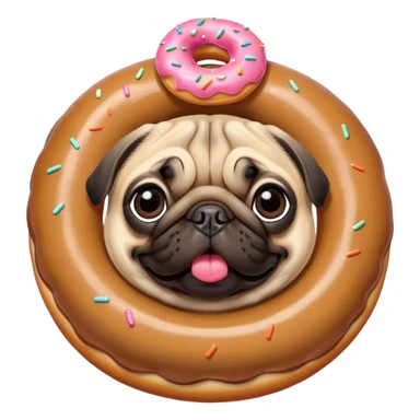 a pug wearing a donut hat sticker