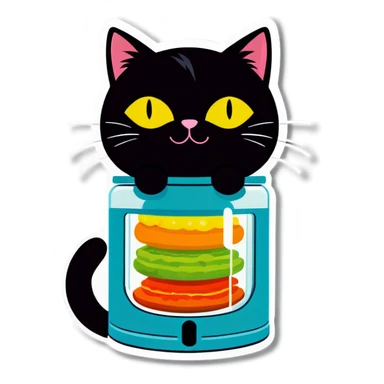 Black cat dreaming about food dispenser  sticker