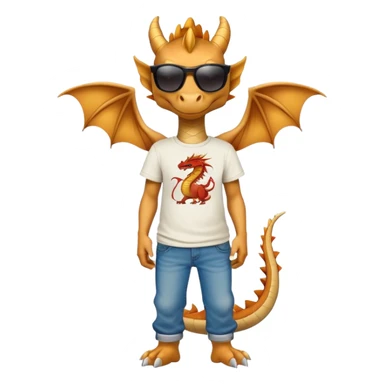 friendly anthropomorphised dragon in a hip-hop t-shirt and jeans wearing dark sunglasses sticker