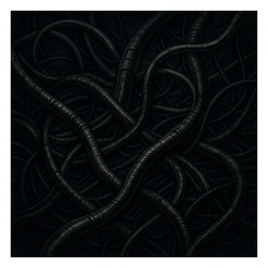 intertwined wires in the style of H.R. Giger, biomechanical, dark, surreal, intricate details sticker