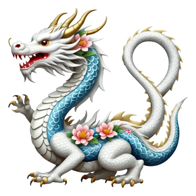 White Chinese dragon with floral pattern on its body  sticker