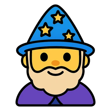 A wizard emoji, with black outlines and vibrant colors sticker