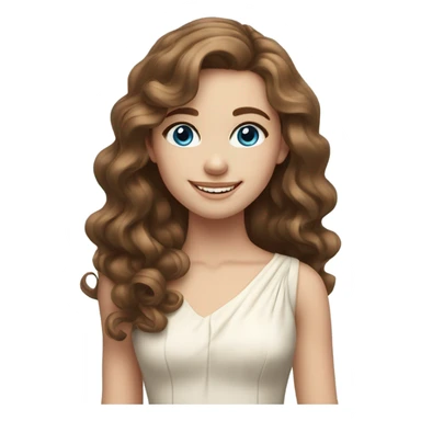 smiling girl in elegant dress with fair skin, long brown curly hair and blue eyes sticker