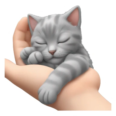grey kitten sleeping on the girl’s hands  sticker