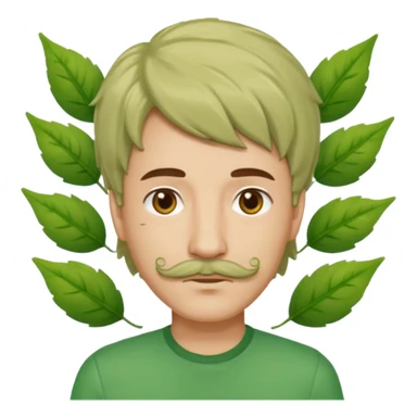The Tree of Wisdom of The Wiggles with light skin, brown eyes, green leaves wig and thin mustache, green shirt sticker