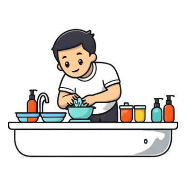 man washing dishes in kitchen sticker