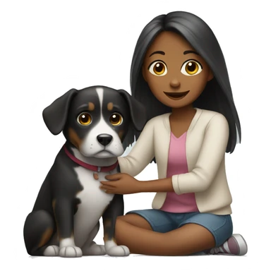 Girl sitting with a dog sticker