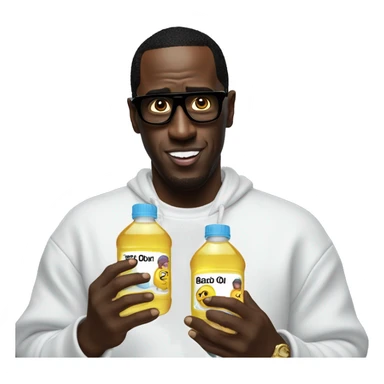 Sean Diddy Combs holding bottles of baby oil sticker