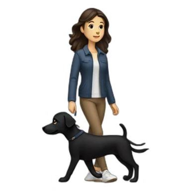 brunette walking a black dog sticker