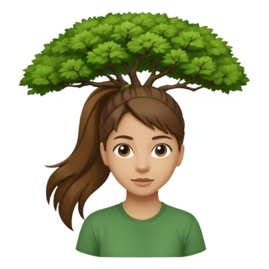 Make a zumba coach emoji, brown eyes, brown hair girl, green shirt withe "the roots" on it, longer pony tail hair, add the tree logo for the roots remove tree from background sticker