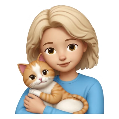 "Apple Memoji style 3D character, a young person gently petting and hugging a cute fluffy cat, peaceful and happy facial expressions, soft studio lighting, clean 3D clay render, vibrant colors, minimalist aesthetic, high detail, high resolution, isolated on a plain white background." sticker