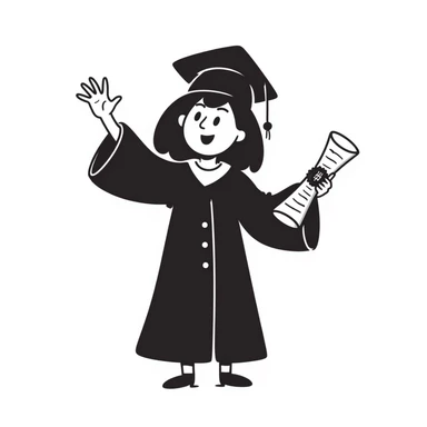 successful graduate student, cap and gown, diploma, excited sticker