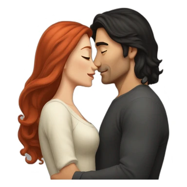 man with long black hair and no beard kissing with shorter long red-hair woman sticker