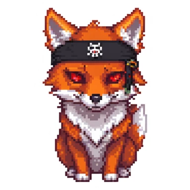 Fox with fiery red eyes, one eye covered with pirate blindfold sticker
