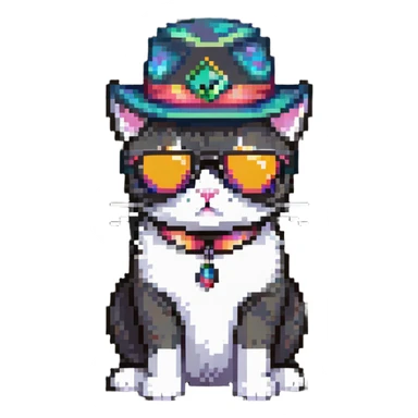 cat wearing sunglasses and a hat sticker