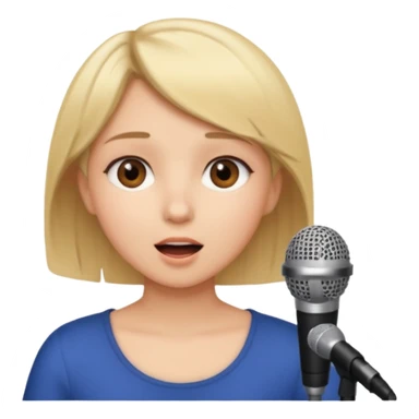 Crea una chica cantando con pelo rubio corto con ojos cafes  sticker