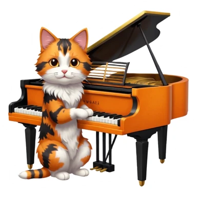 calico cat play piano, portrait sticker