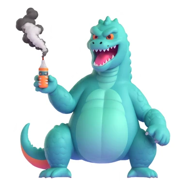 Godzilla with a vape, playful expression sticker