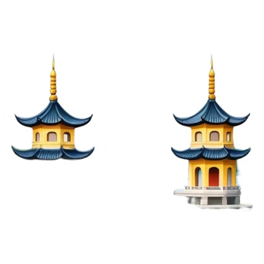 Three Pools Mirroring the Moon, West Lake Hangzhou, simplified emoji style, three small pagodas on water with moon reflection, cute cartoon style sticker