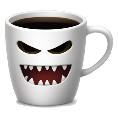 evil coffee cup with handle with sharp teeth sticker