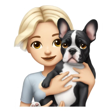  Girl light-skinned and fair-haired blue eyes with a French bulldog merle puppy sticker
