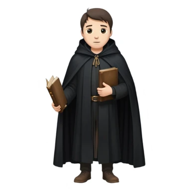 A wandering philosopher in a long black cloak with a book full height sticker