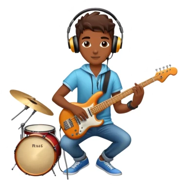 Icon for R&B Music Listening: large concert speakers and headphones with waves of musical notes coming out, along with drums, bass guitar and saxophone. The icon should convey the energetic and rhythmic vibe of R&B music. Transparent background sticker