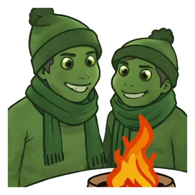 boys having fun by fire sticker