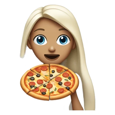 Woman with long black hair and blue eyes eating pizza  sticker