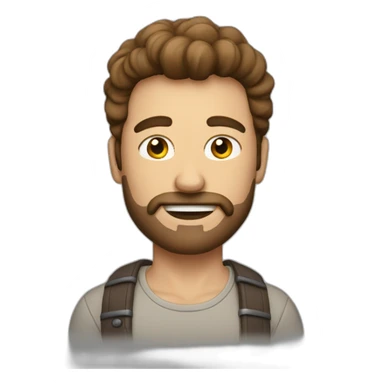 men with borwn hair taking a macebell sticker