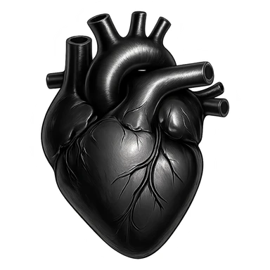 heart with a metallic black finish, digital illustration sticker