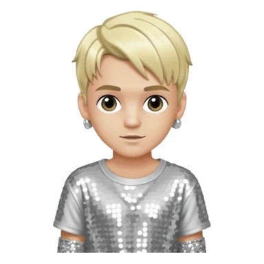 Aaron Carter with blonde hair, silver sequin crop top, silver sequin baggy pants sticker