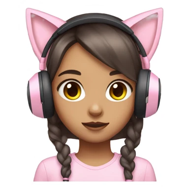 Girl with pastel pink gaming headset that has cat ears  sticker