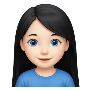 3yr old girl very long straight black hair mid parting blue eyes happy sticker