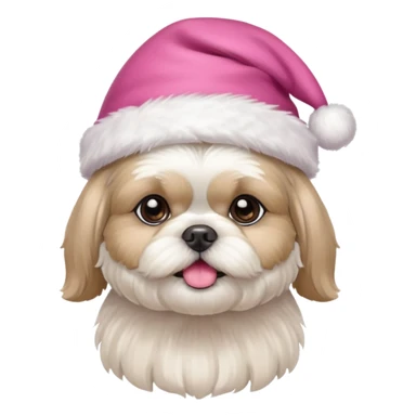 one little white all over shih tzu dog with pink santa hat  sticker