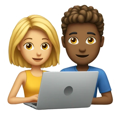Two people are looking into the laptop sticker