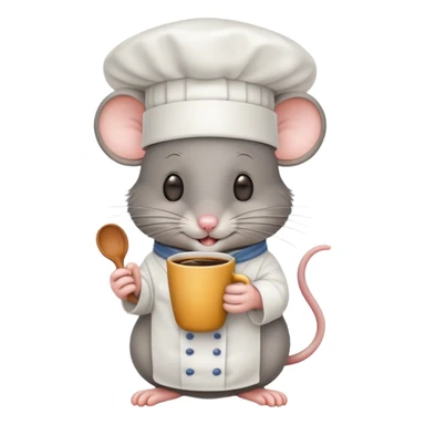 A mouse wearing  a chef hat and drinking coffee  sticker