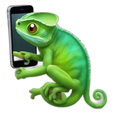 Chameleon with an iPhone sticker