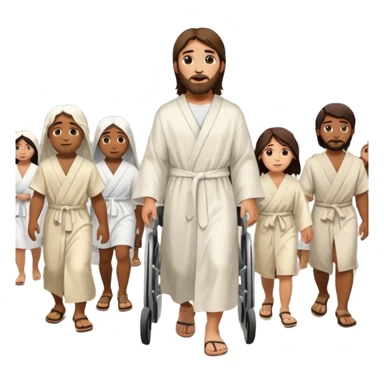 Jesus walking on a busy city street with a multicultural crowd, including people in wheelchairs and with different skin tones sticker
