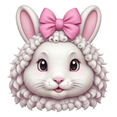 curly white bunny with pink bow on head sticker