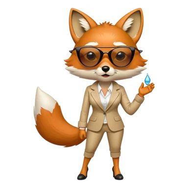 serious anthropomorphised female fox in stylish outfit with sunglasses, crying and looking to the left, full-body view sticker