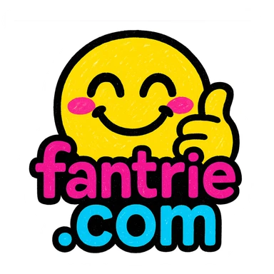 emoji emphasizing fantrie.com logo with pop colors and slight shadow effect, vibrant and eye-catching style sticker