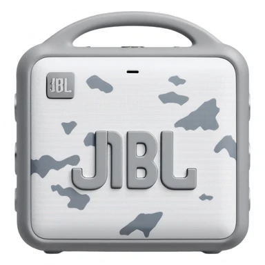 JBL Go 4 in arctic snow camouflage, white and gray pattern, minimal design, portable speaker, clean aesthetic sticker