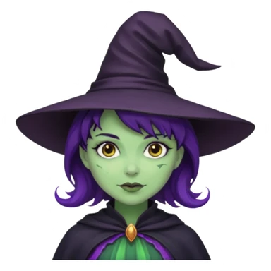 Halloween witch with purple witch hat and black short wavy witch hair
, green skin. sticker